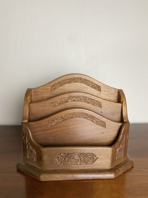 20c-indian-carved-wooden-letter-rack-vintage-organiser